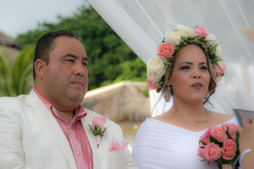 A bride and a groom at their wedding ceremony